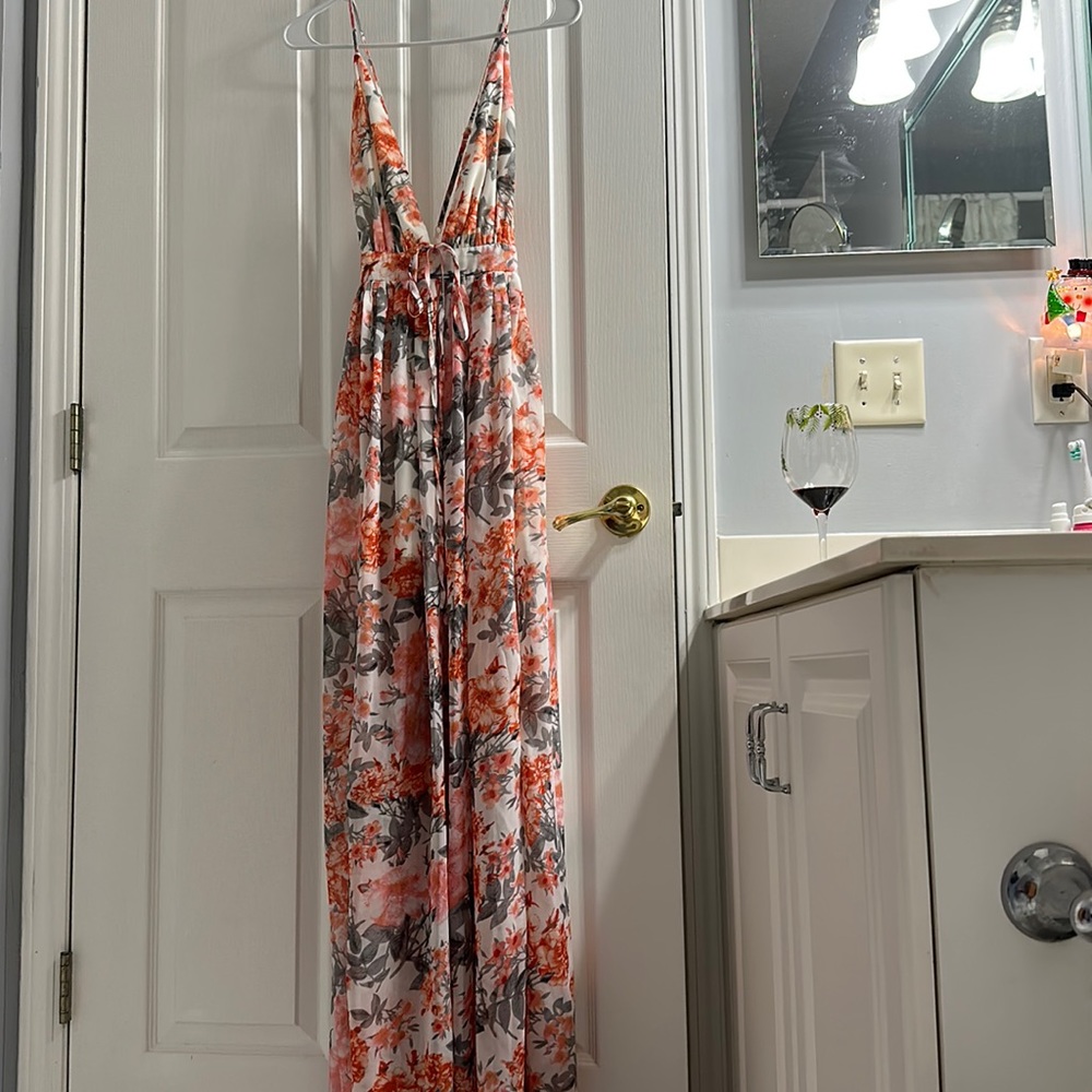 Floral deep v formal dress